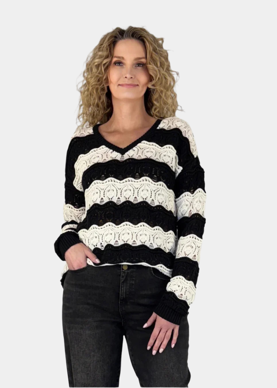 Swirl Stripe Crochet Sweater