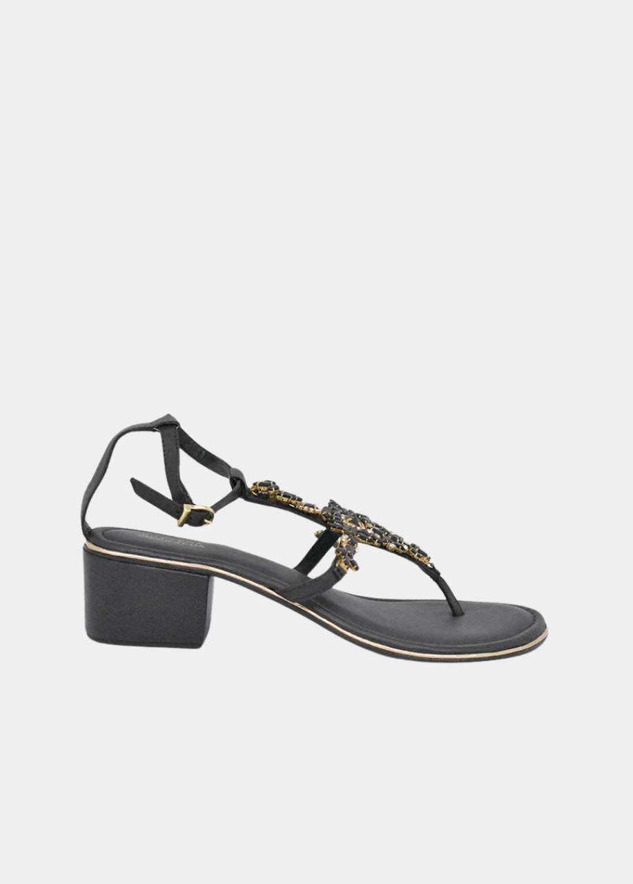 BOTTEGA Black Embellished Block Heel Sandal