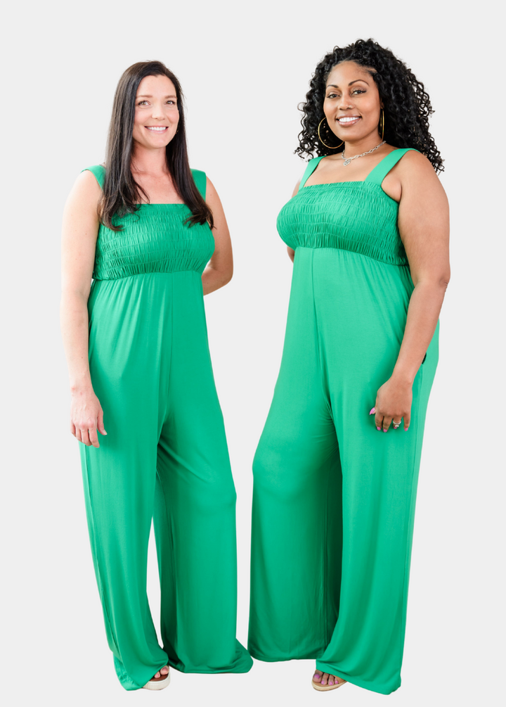 Tall Mallory Smocked Jumpsuit - Green