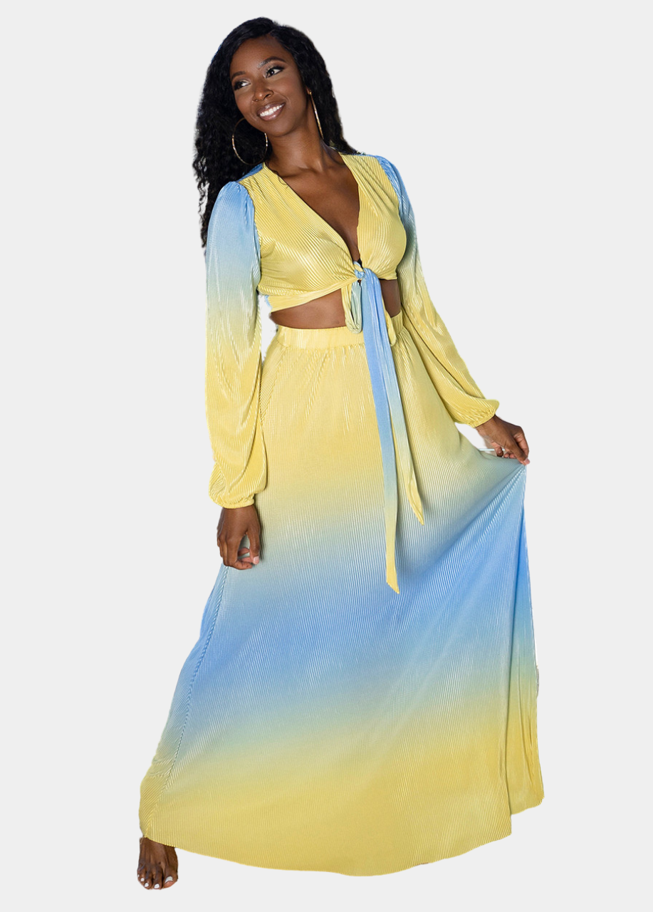 Sunset Beach Ombre Skirt Set - Blue & Yellow