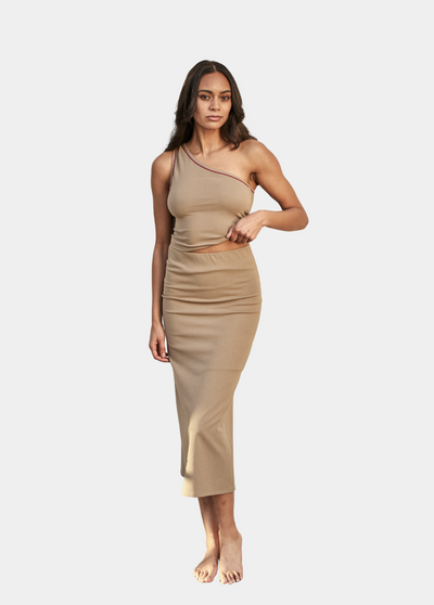 Elaine One Shoulder Top in Camel