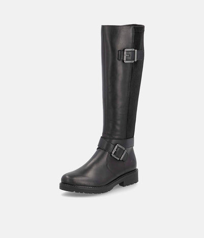 Remonte Casual Black Buckle Leather Long Boots