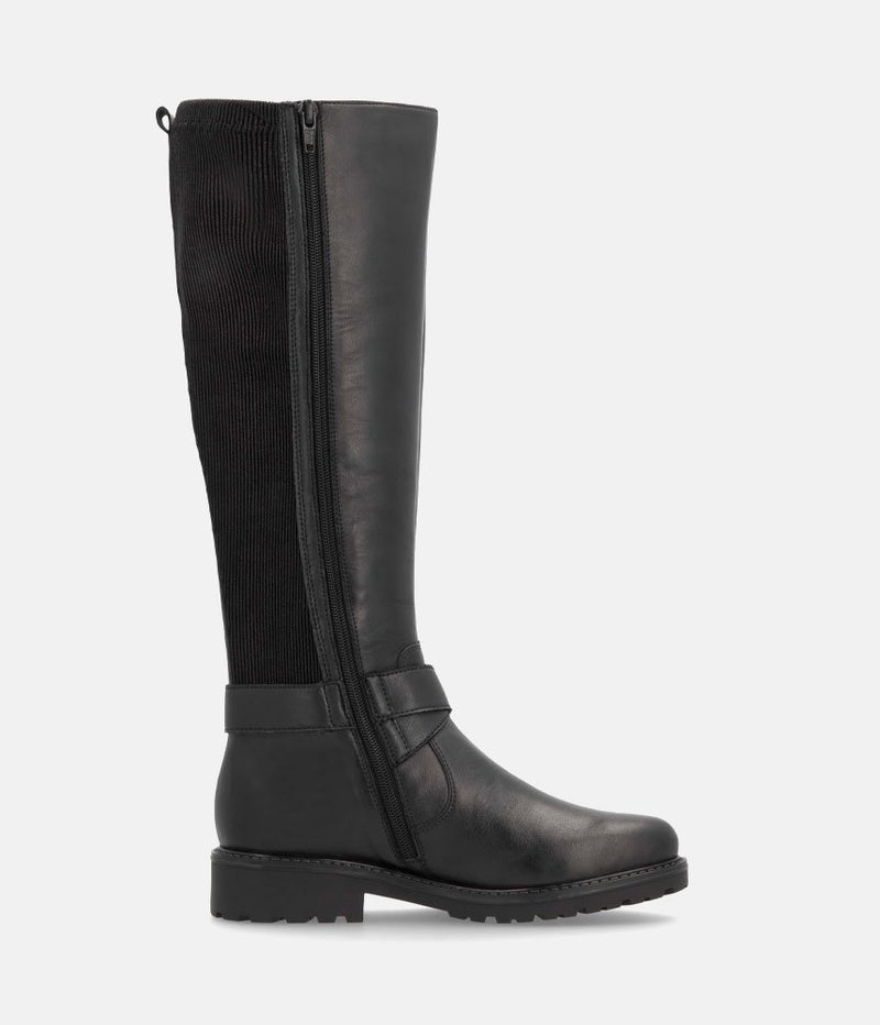 Remonte Casual Black Buckle Leather Long Boots