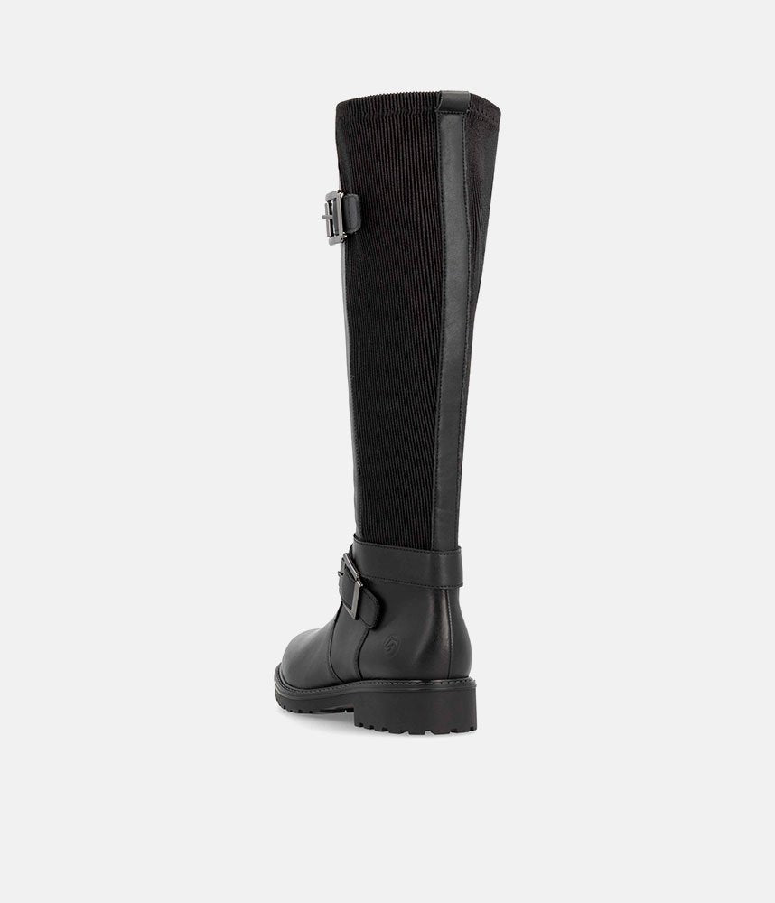 Remonte Casual Black Buckle Leather Long Boots