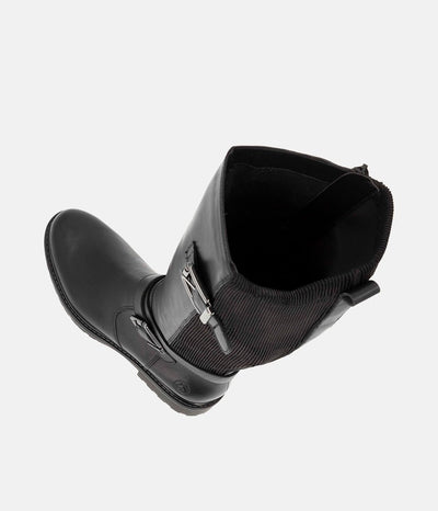 Remonte Casual Black Buckle Leather Long Boots