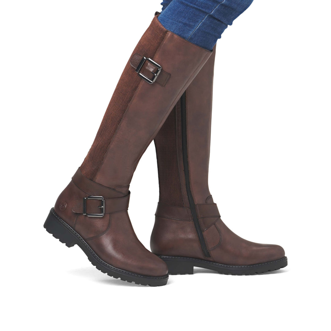 Remonte Casual Brown Buckle Leather Long Boots