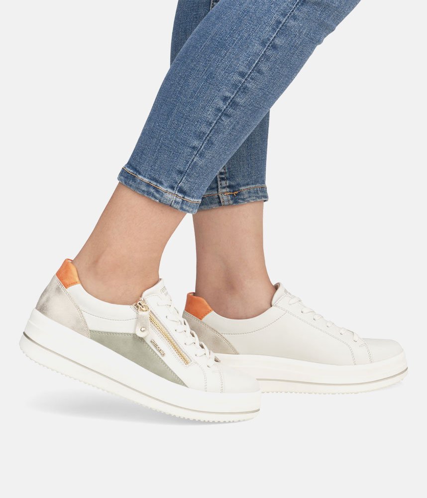 Remonte Pretty White/Orange Combi Wedge Sneaker