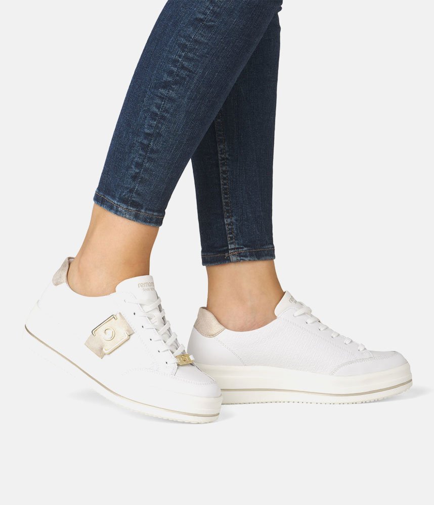 Remonte Stylish White/Gold Combi Trainers