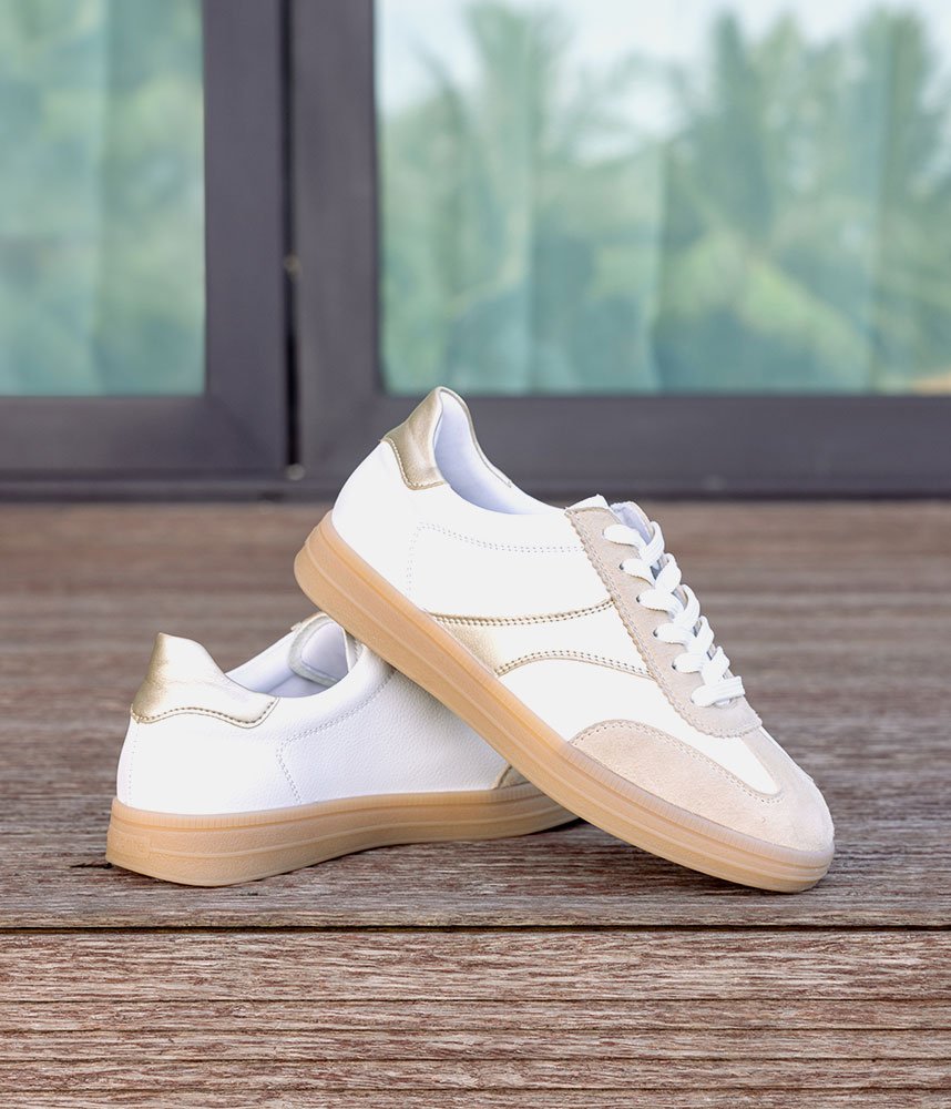 Remonte Trendy White/Gold Combi Trainers