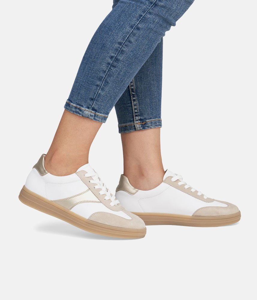 Remonte Trendy White/Gold Combi Trainers