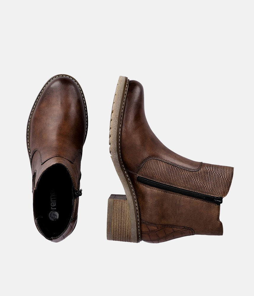 Remonte Combi Chestnut Leather Ankle Boots