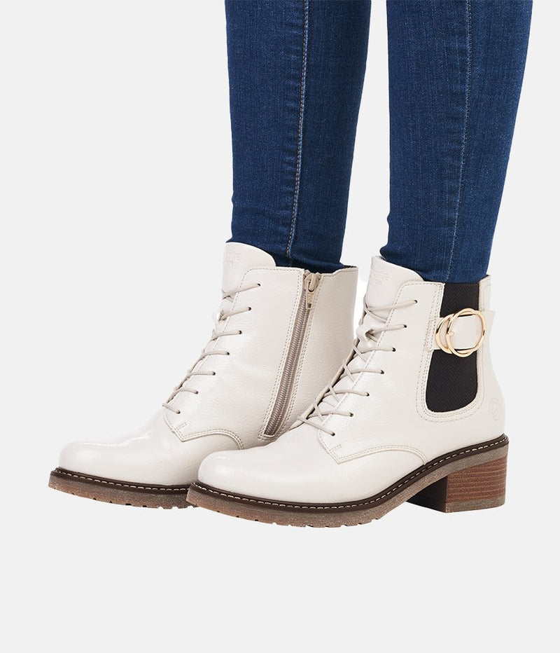 Remonte Fabulous Cream Patent Ankle Boots