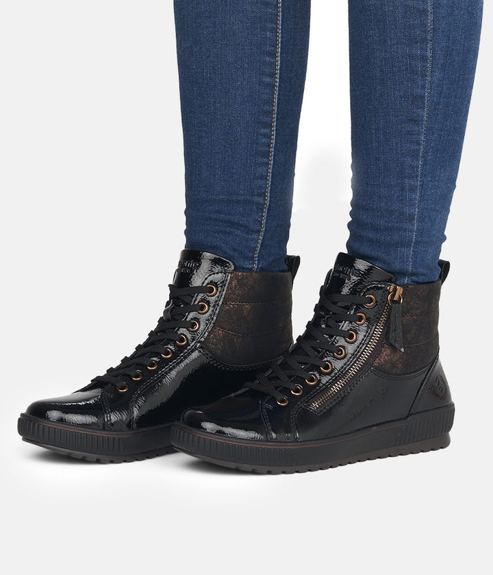 Remonte Black Patent Sneaker Booties