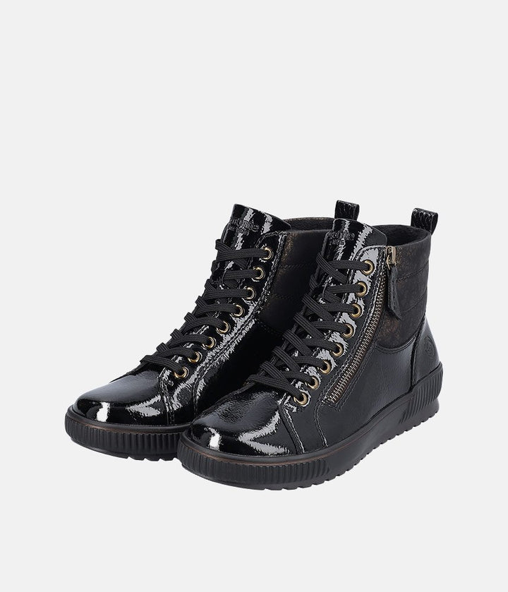 Remonte Black Patent Sneaker Booties