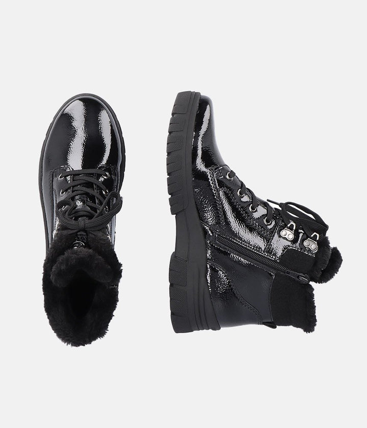 Remonte Cozy Wool Lined Black Patent Winter Boots