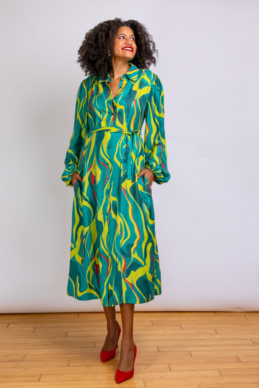 Denver Abstract Printed Midi-length Shirt Dress