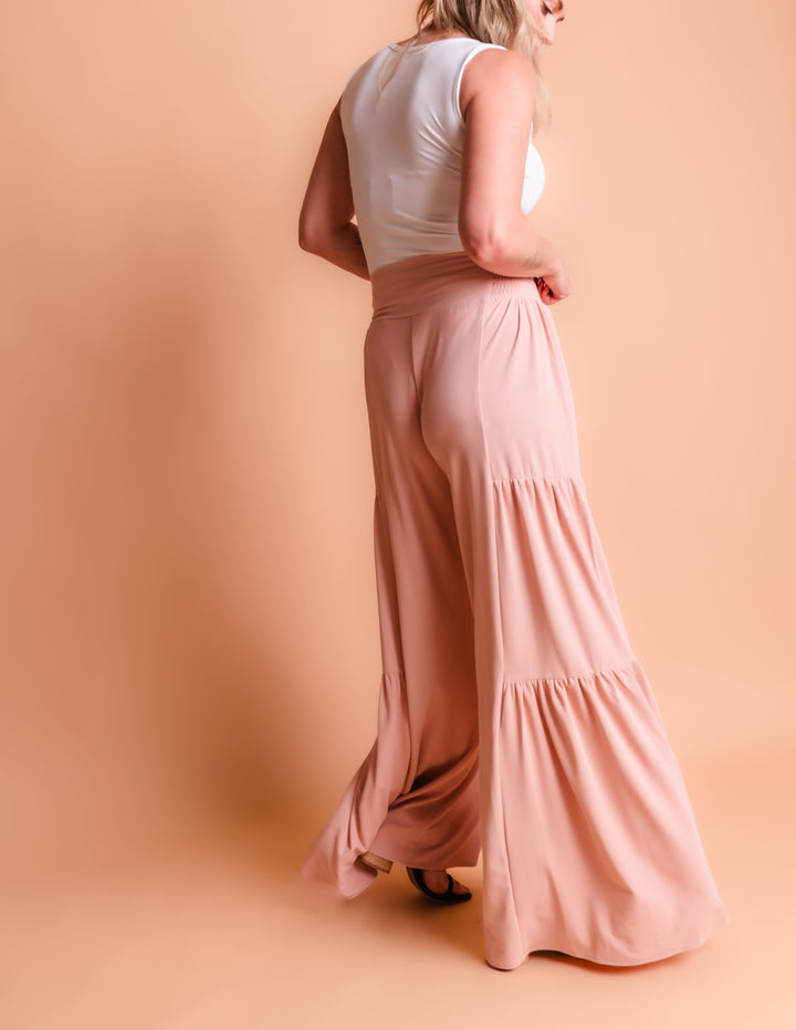 Tall Ribbed Tiered Palazzo Pants