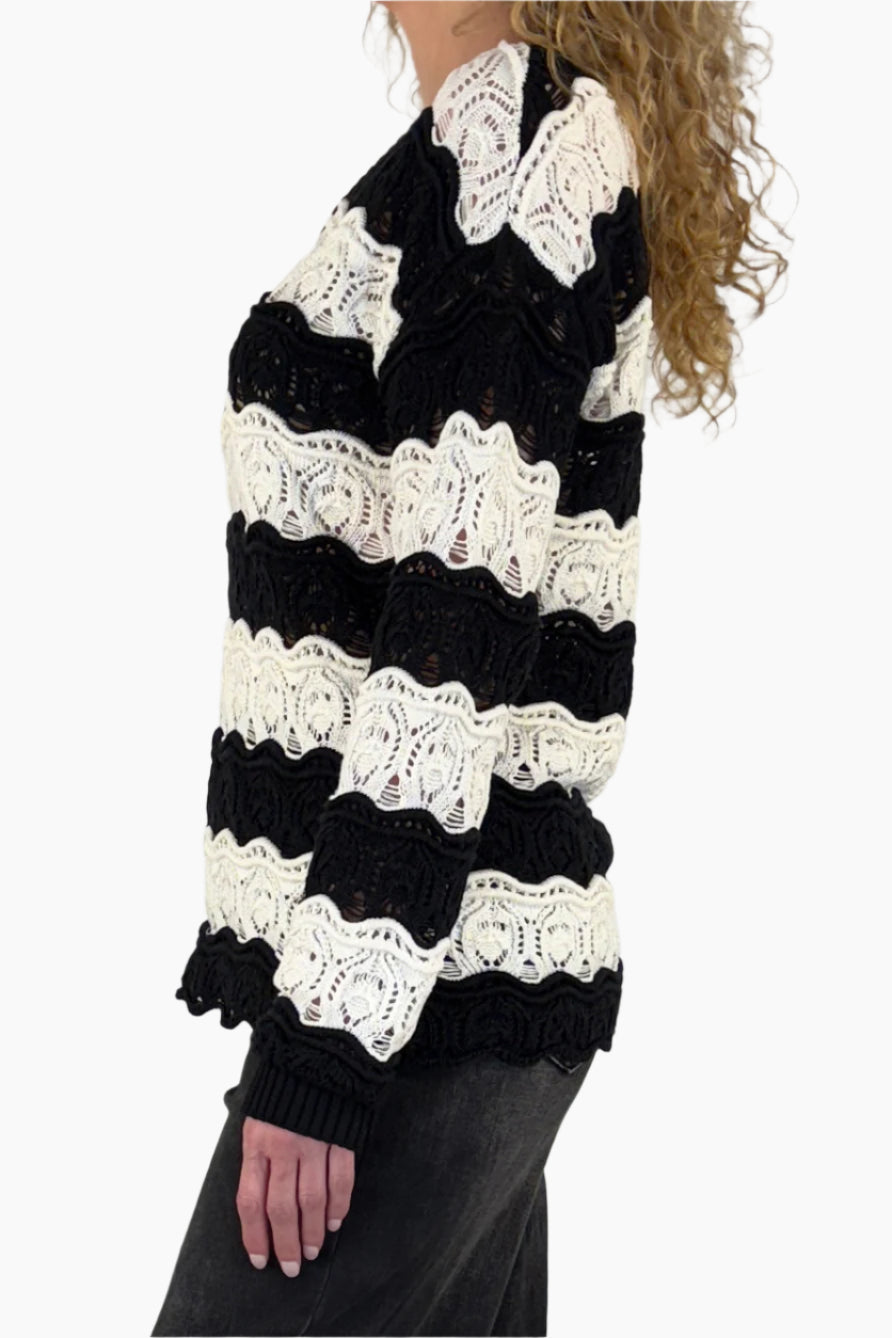 Swirl Stripe Crochet Sweater