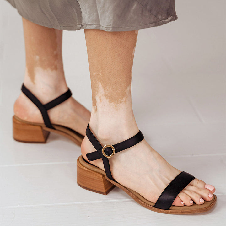 The Social Heeled Sandal Black Micro Pebble