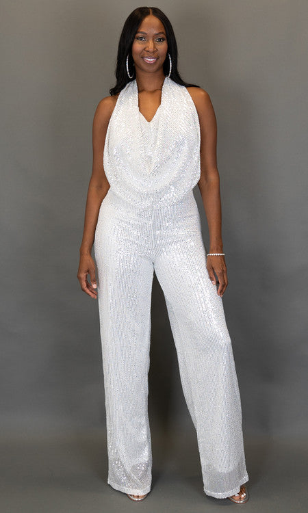 Starry Nights Sequin Jumpsuit - Silver