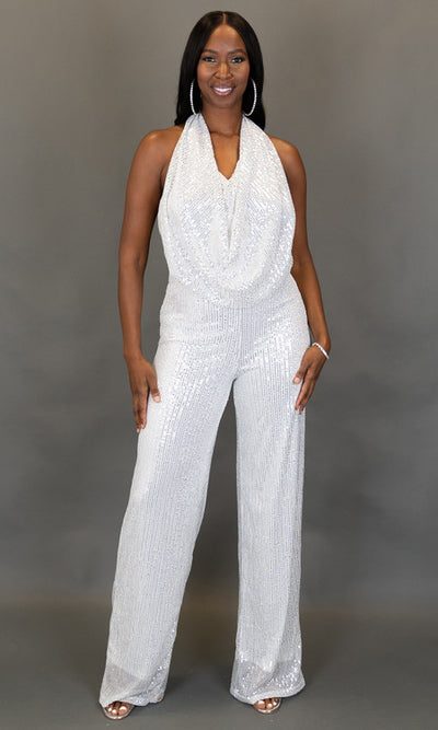 Starry Nights Sequin Jumpsuit - Silver