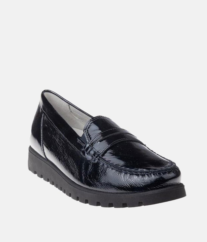 Waldlaufer Trendy Black Patent Wide Fitting Loafers