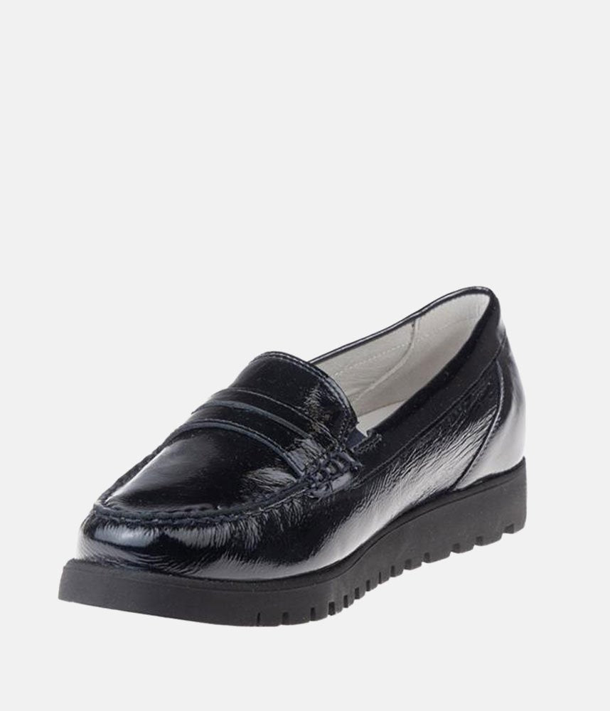 Waldlaufer Trendy Black Patent Wide Fitting Loafers