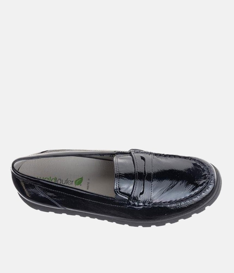 Waldlaufer Trendy Black Patent Wide Fitting Loafers