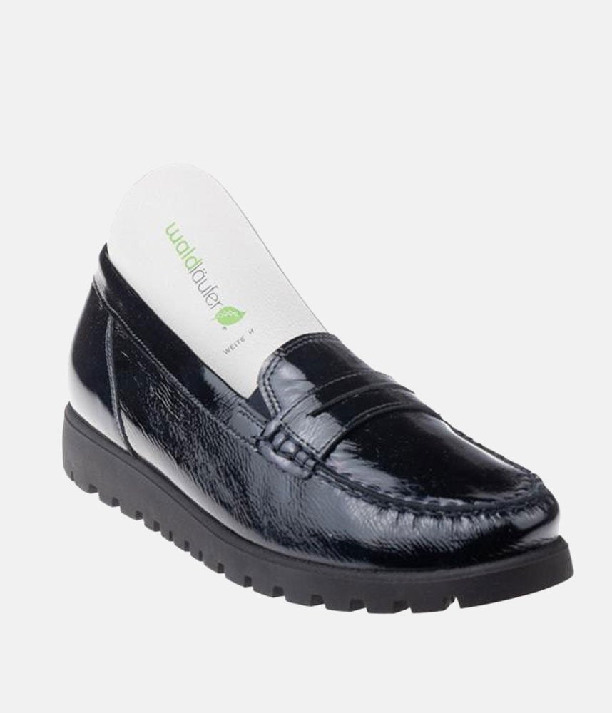 Waldlaufer Trendy Black Patent Wide Fitting Loafers