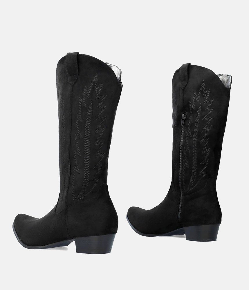 Fashionable Black Suedette Cowboy Style Boots