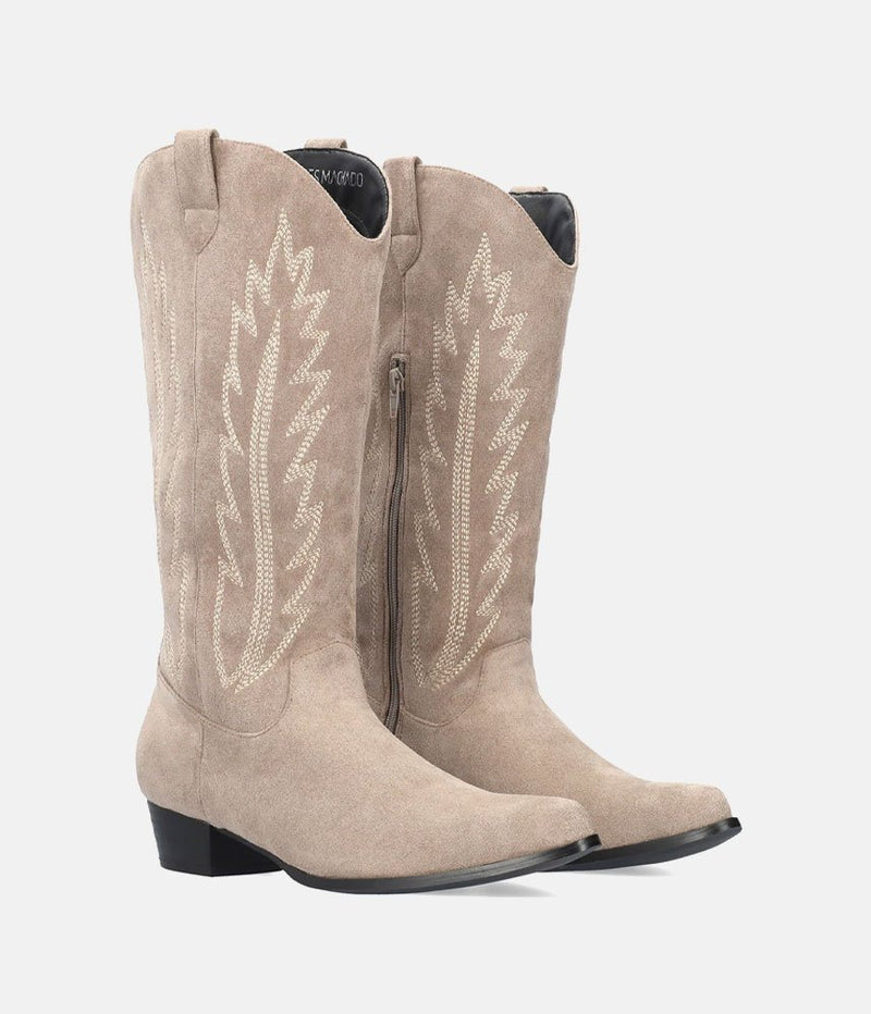 Fashionable Taupe Suedette Cowboy Style Boots