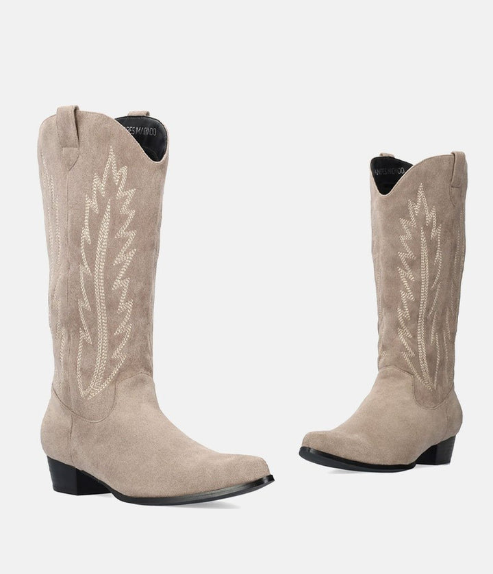 Fashionable Taupe Suedette Cowboy Style Boots