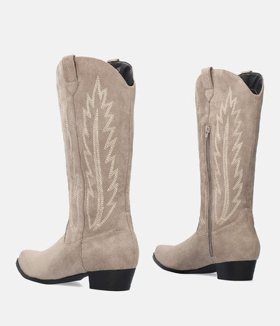 Fashionable Taupe Suedette Cowboy Style Boots