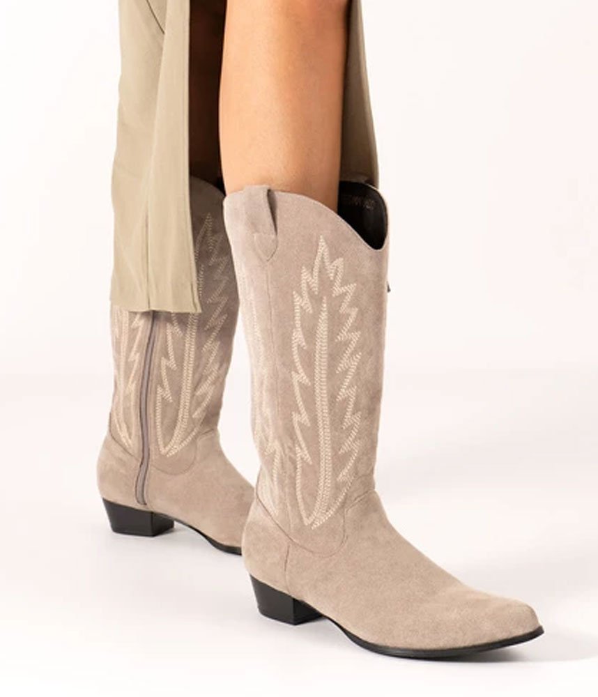 Fashionable Taupe Suedette Cowboy Style Boots