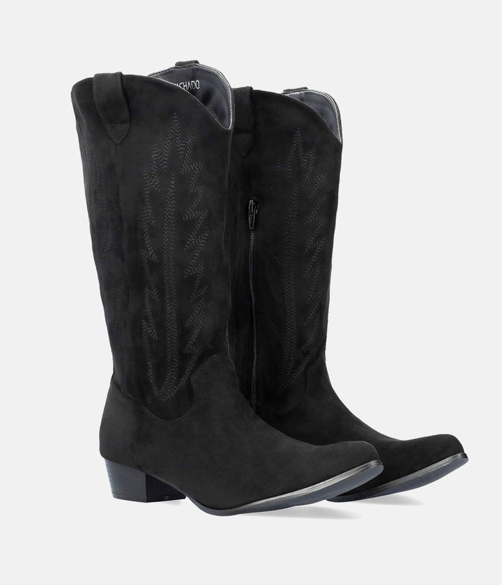 Fashionable Black Suedette Cowboy Style Boots