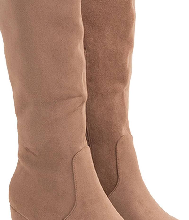 Andres Machado Taupe Suede Block Heel Boots