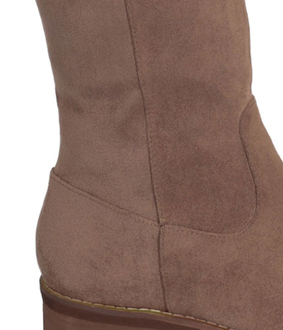 Stylish Flat Knee-High Boots in Light Brown Faux Suede