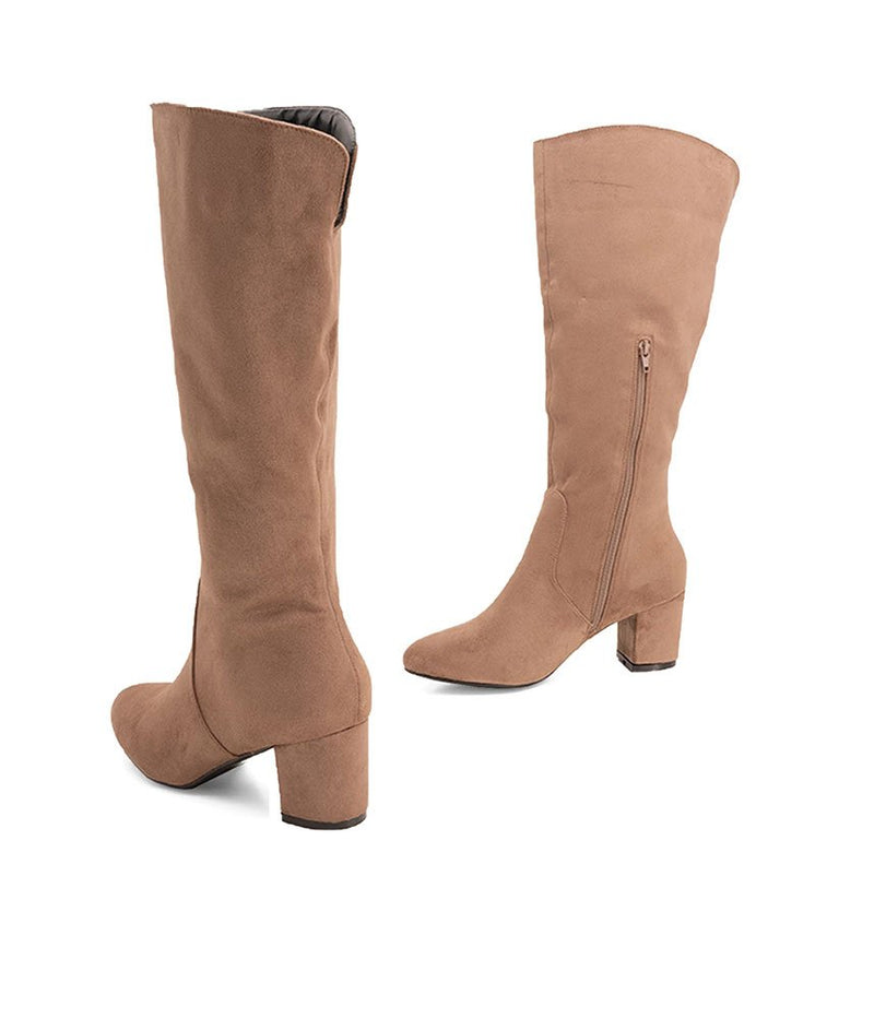 Andres Machado Taupe Suede Block Heel Boots