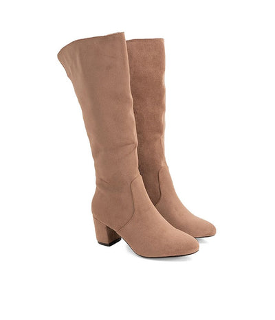 Andres Machado Taupe Suede Block Heel Boots