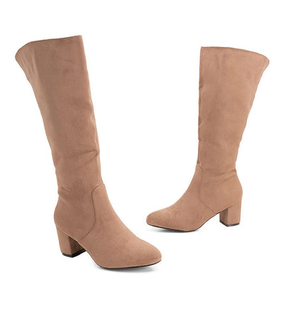 Andres Machado Taupe Suede Block Heel Boots