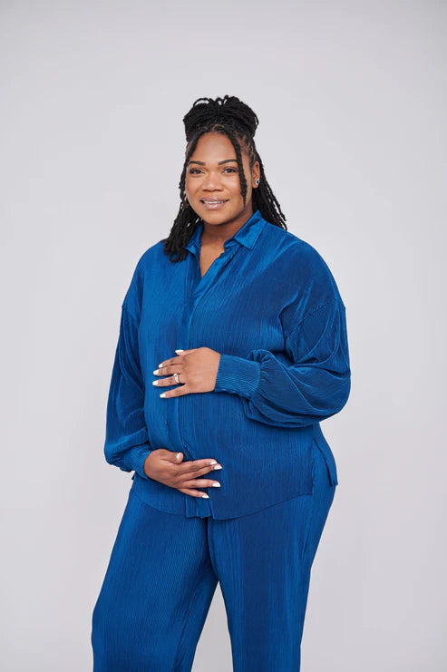 Kaia Tall Maternity Plisse Shirt in Blue (Shirt Only)