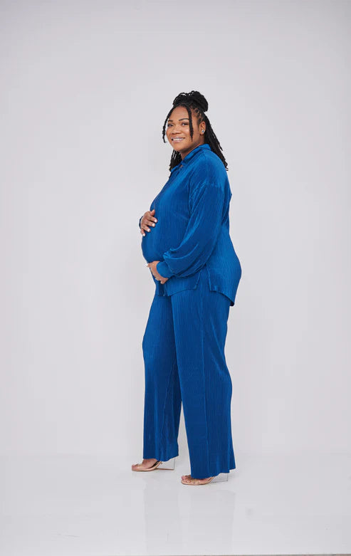 Kaia Tall Maternity Plisse Shirt in Blue (Shirt Only)