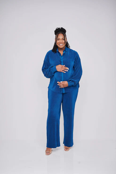 Kaia Tall Maternity Plisse Shirt in Blue (Shirt Only)