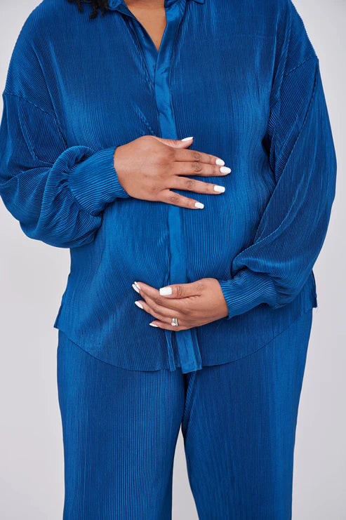 Kaia Tall Maternity Plisse Shirt in Blue (Shirt Only)