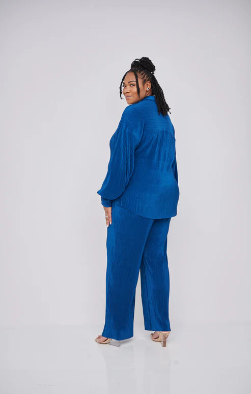 Kaia Tall Maternity Plisse Shirt in Blue (Shirt Only)