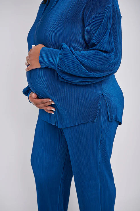 Kaia Tall Maternity Plisse Shirt in Blue (Shirt Only)