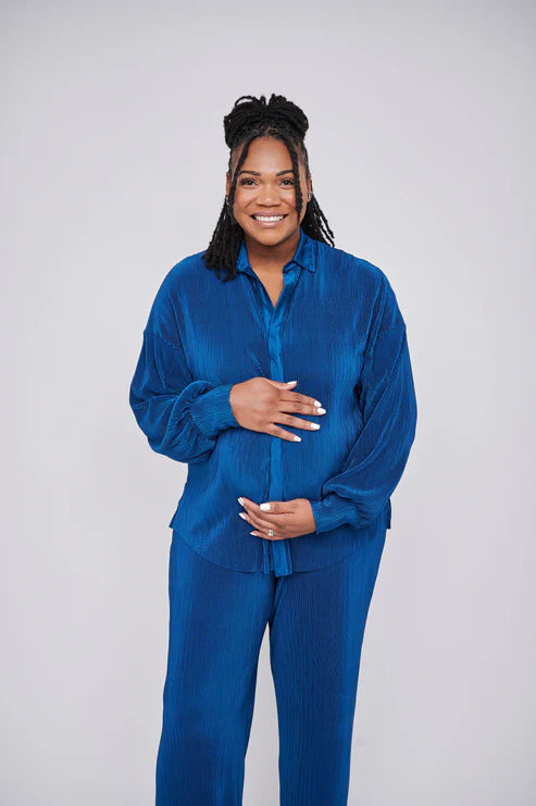 Kaia Tall Maternity Plisse Shirt in Blue (Shirt Only)