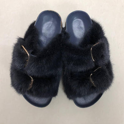 Starstruck Fur Slides in Black