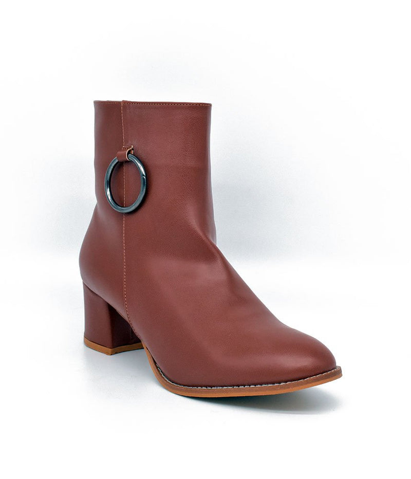 Belle & Lucy Dressy Brown Block Heel Ankle Boot