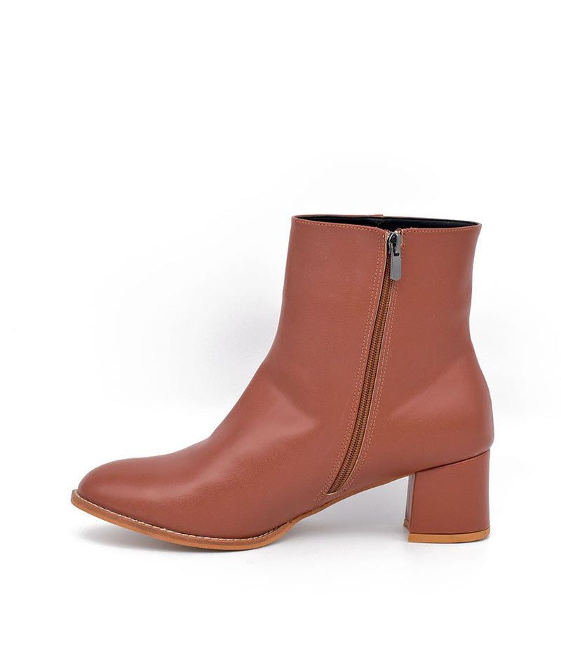 Belle & Lucy Dressy Brown Block Heel Ankle Boot